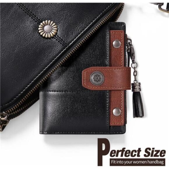 Womens Wallet Small, Card Holder Black Brown - Picture 6 of 7